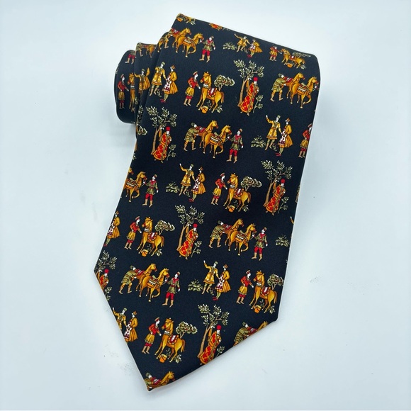 Salvatore Ferragamo Men's Silk Tie Black Renaissance Equestrian Horse Italy - Picture 6 of 7